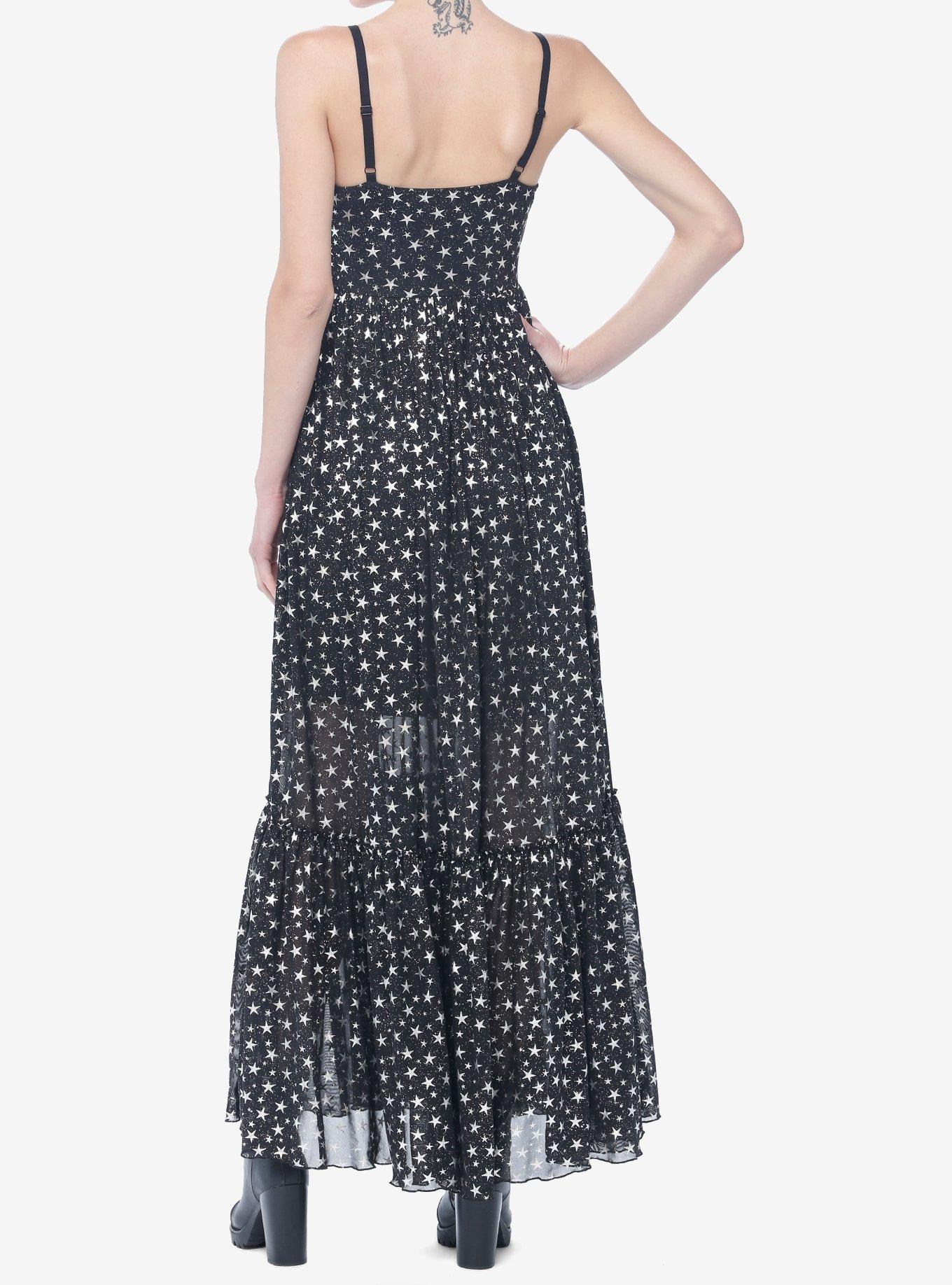 Cosmic Aura Star Mesh Maxi Dress, BLACK  SILVER, alternate - view 3