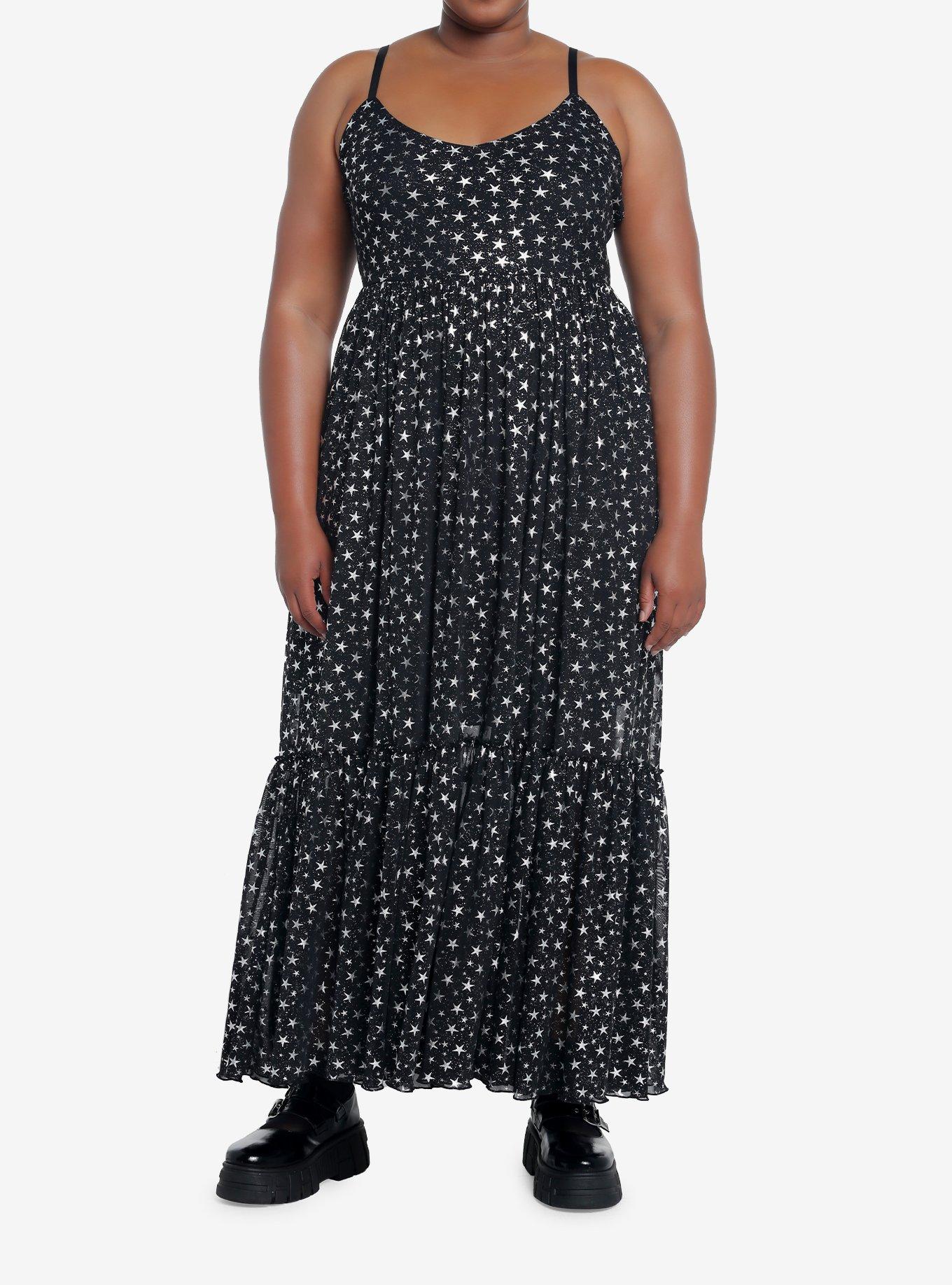 Cosmic Aura Star Mesh Maxi Dress Plus Size, BLACK  SILVER, alternate