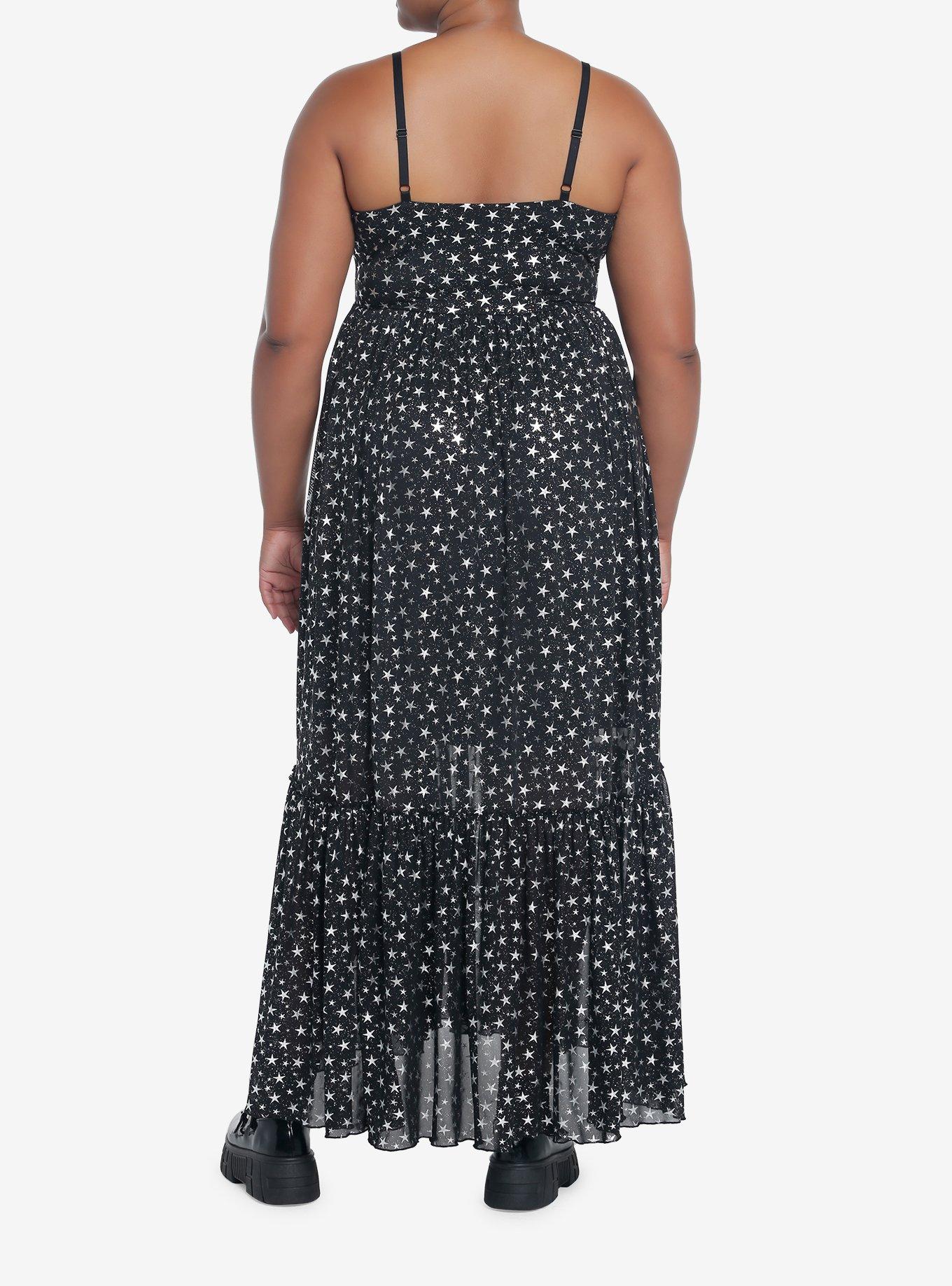 Cosmic Aura Star Mesh Maxi Dress Plus Size, BLACK  SILVER, alternate