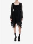 Cosmic Aura Black Lace-Up Bell Sleeve Dress, BLACK, alternate