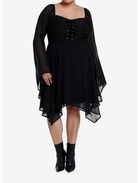 Cosmic Aura Black Lace-Up Bell Sleeve Dress Plus Size, , hi-res