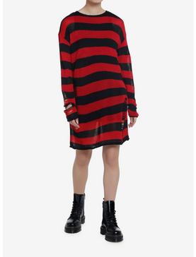 Social Collision Red & Black Distressed Sweater Dress, , hi-res