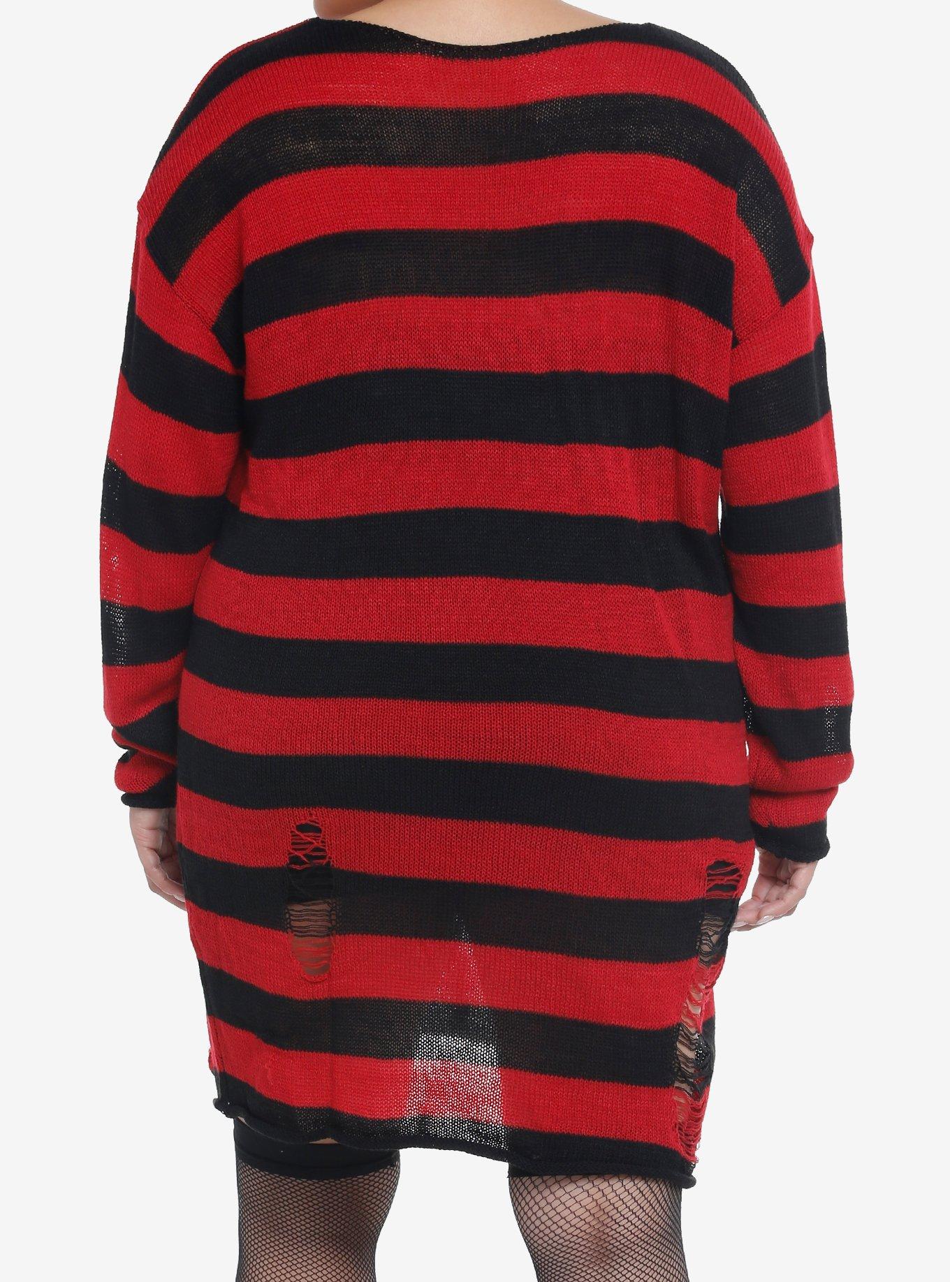 Social Collision Red & Black Distressed Sweater Dress Plus Size, STRIPES - RED, alternate