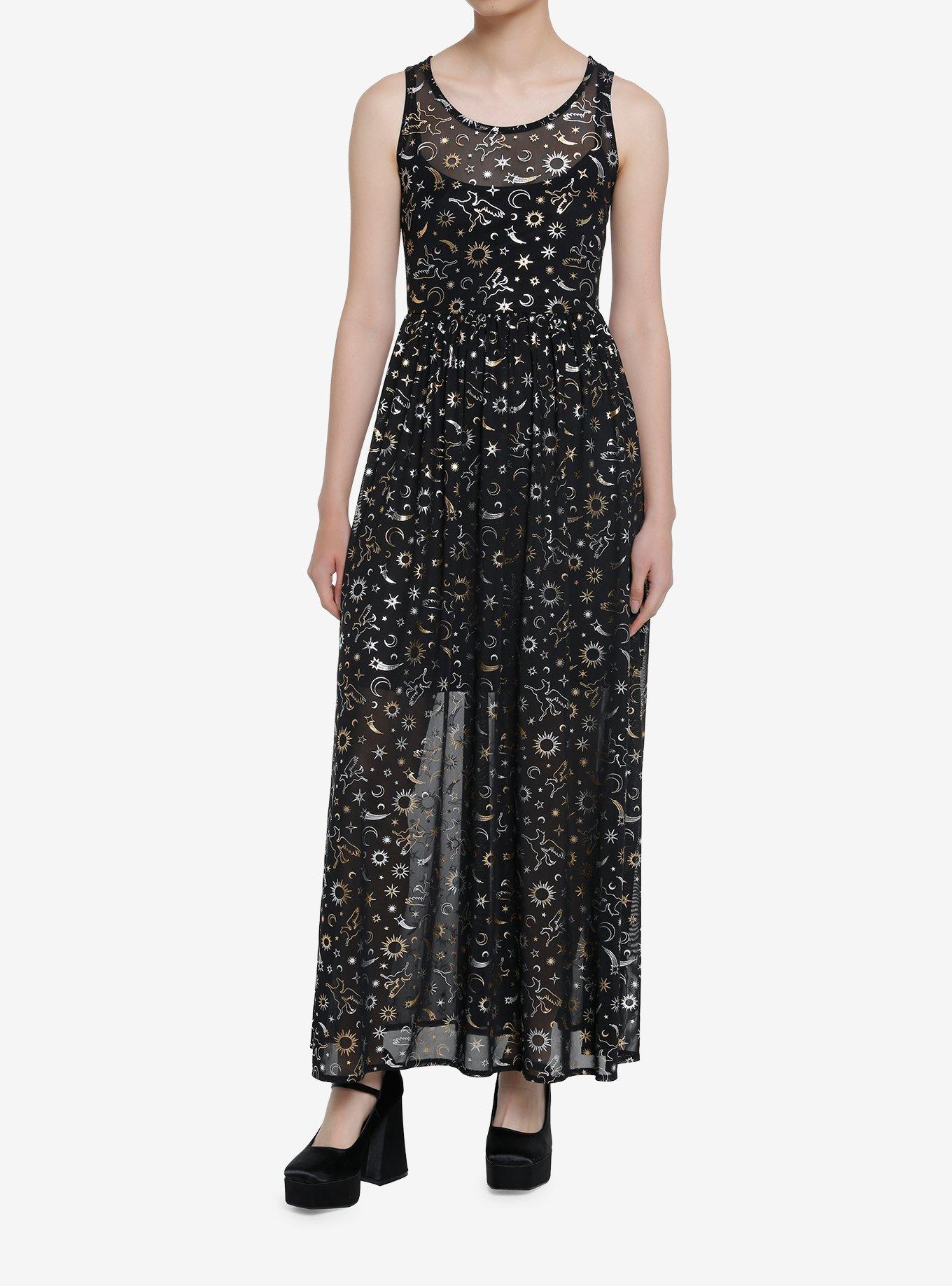 Cosmic Aura Astrology Foil Mesh Maxi Dress, , hi-res