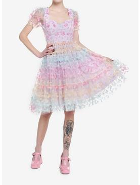Sweet Society Pastel Butterfly Mesh Puff Sleeve Dress, , hi-res
