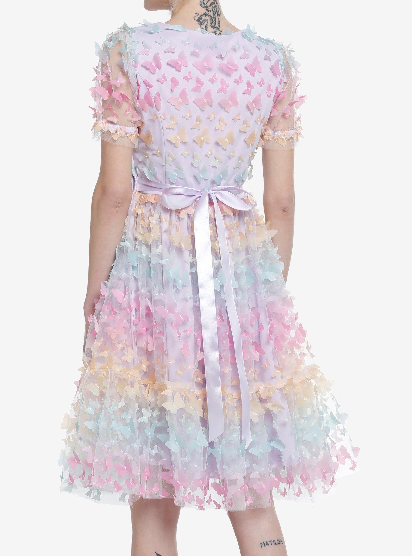 Sweet Society Pastel Butterfly Mesh Puff Sleeve Dress, LAVENDER, alternate