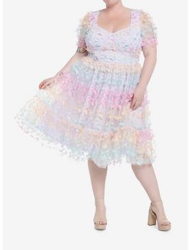 Sweet Society Pastel Butterfly Mesh Puff Sleeve Dress Plus Size, , hi-res