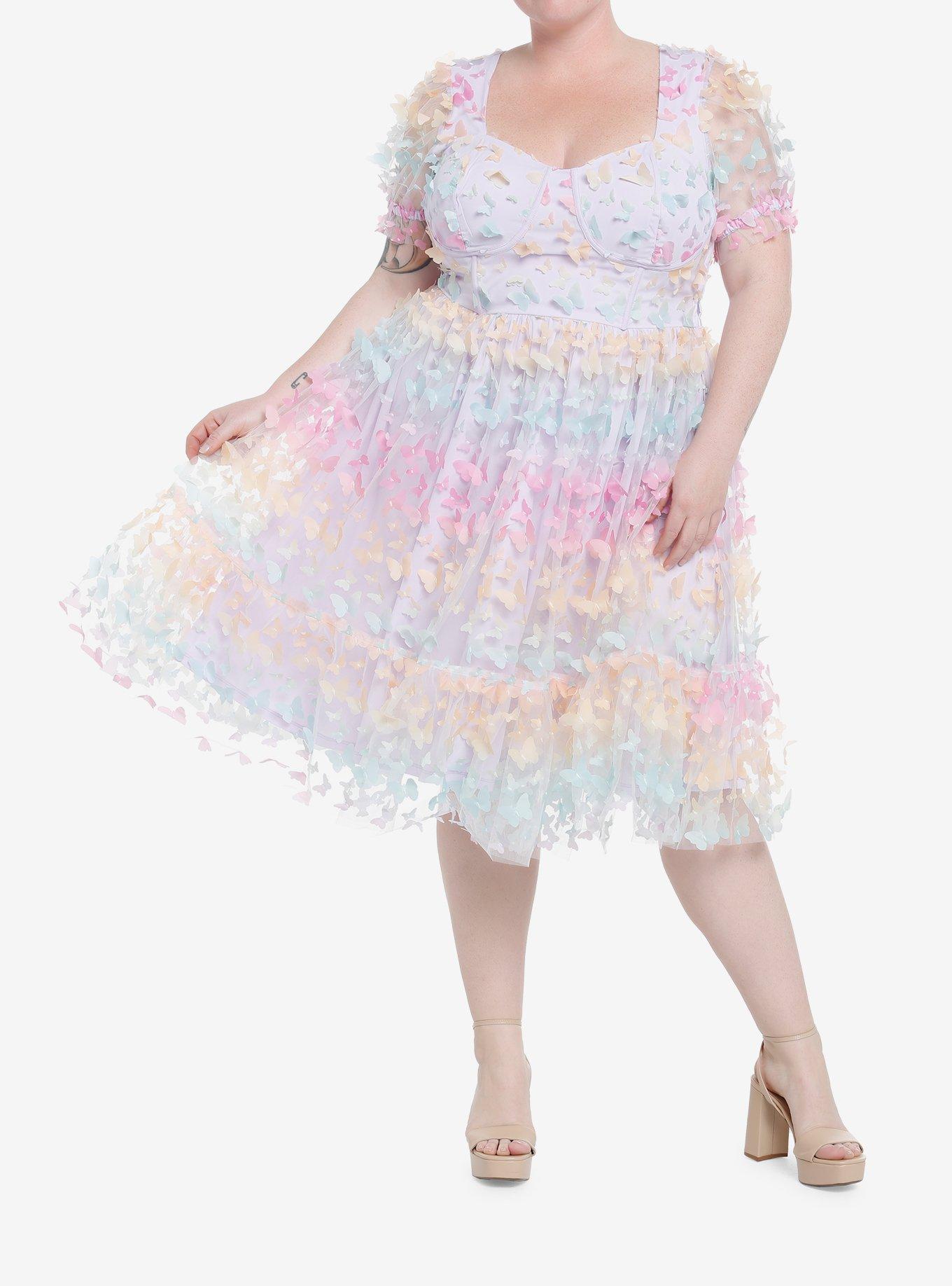 Sweet Society Pastel Butterfly Mesh Puff Sleeve Dress Plus Size