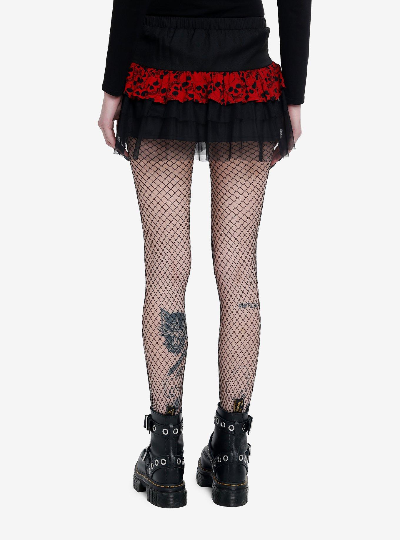 Social Collision Red Skull Tulle Mini Skirt, SPLIT SOLID, alternate