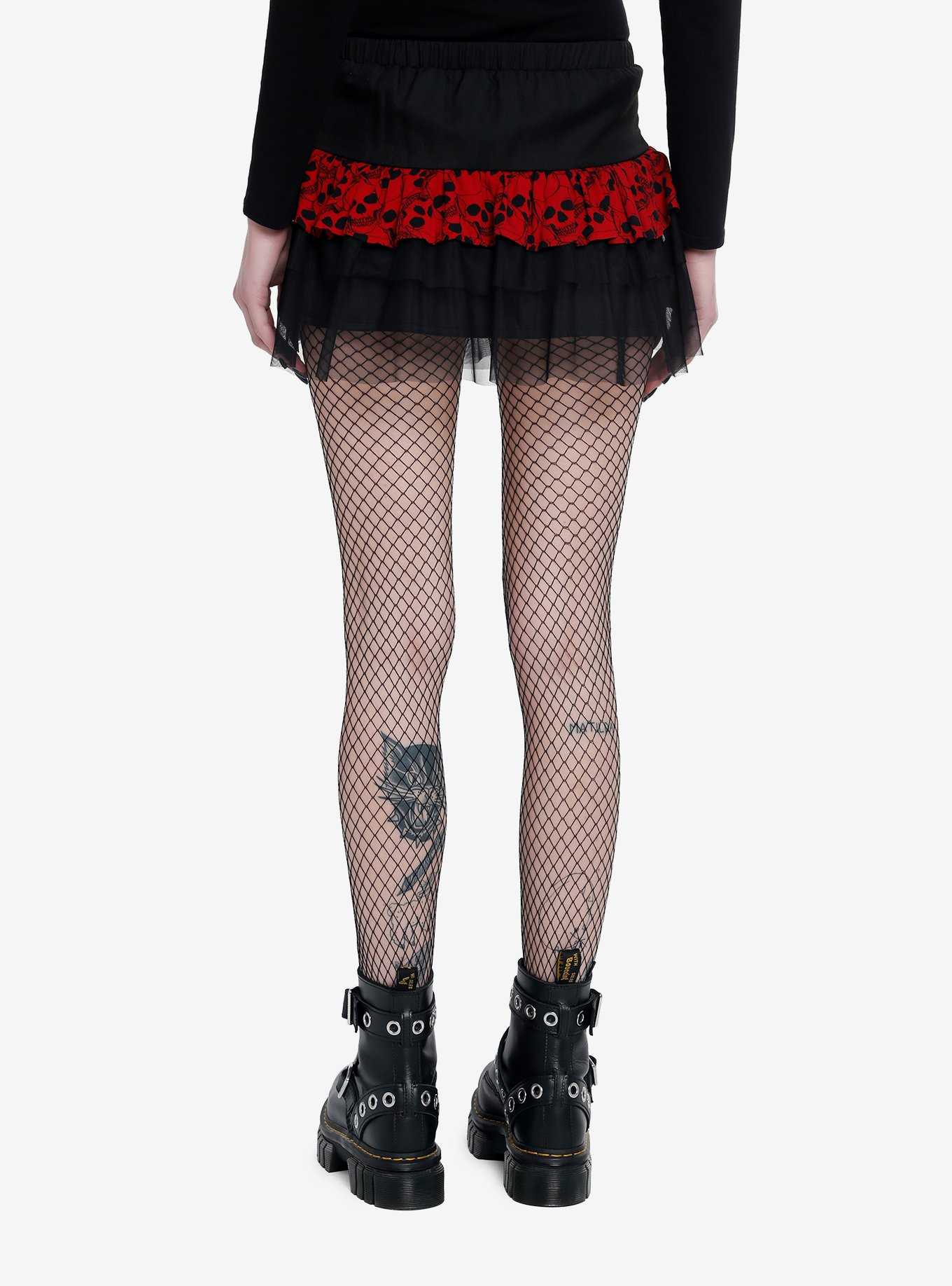 Social Collision Red Skull Tulle Mini Skirt, , hi-res