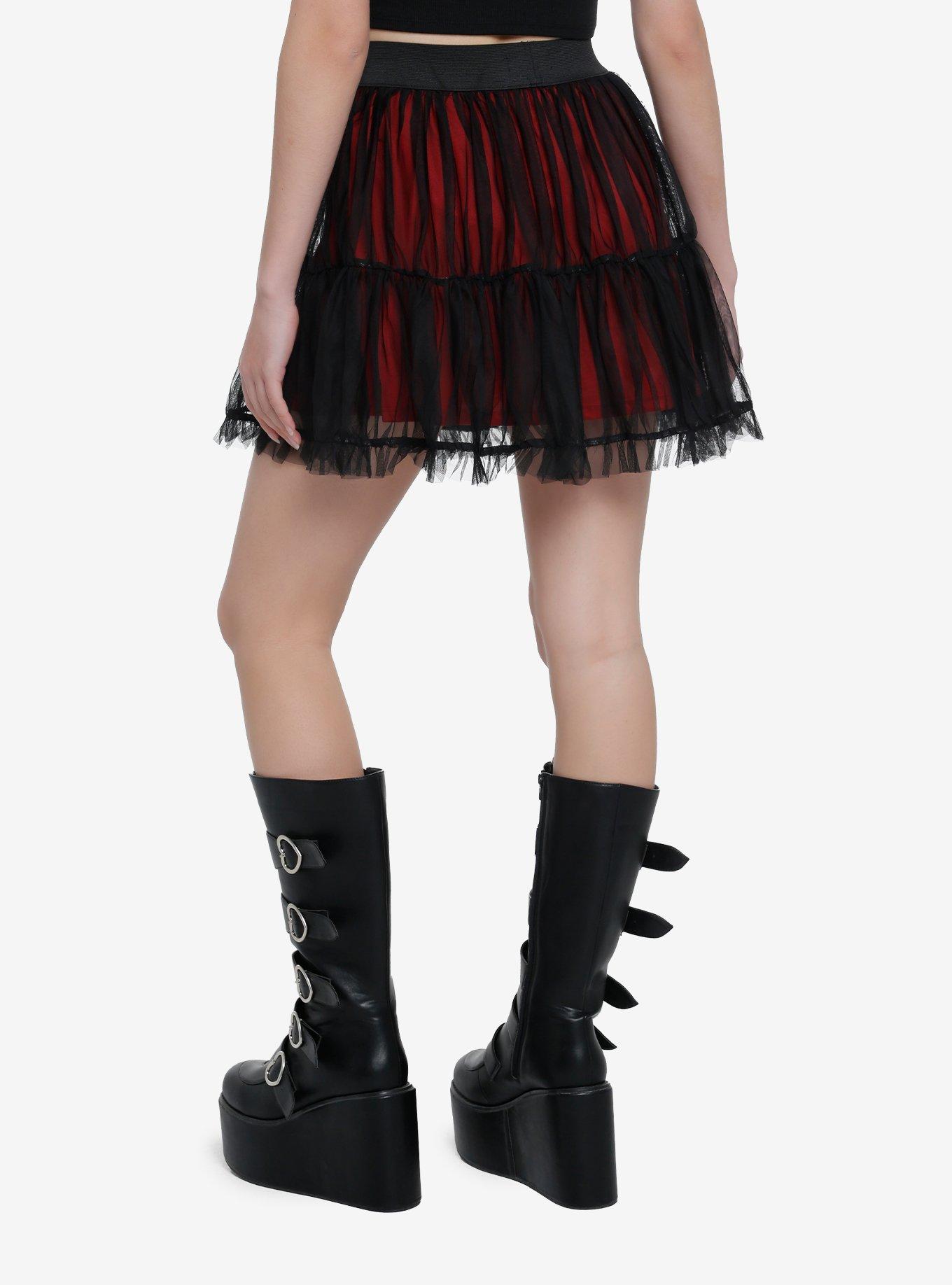 Social Collision Red & Black Mesh Tutu Skirt, , hi-res