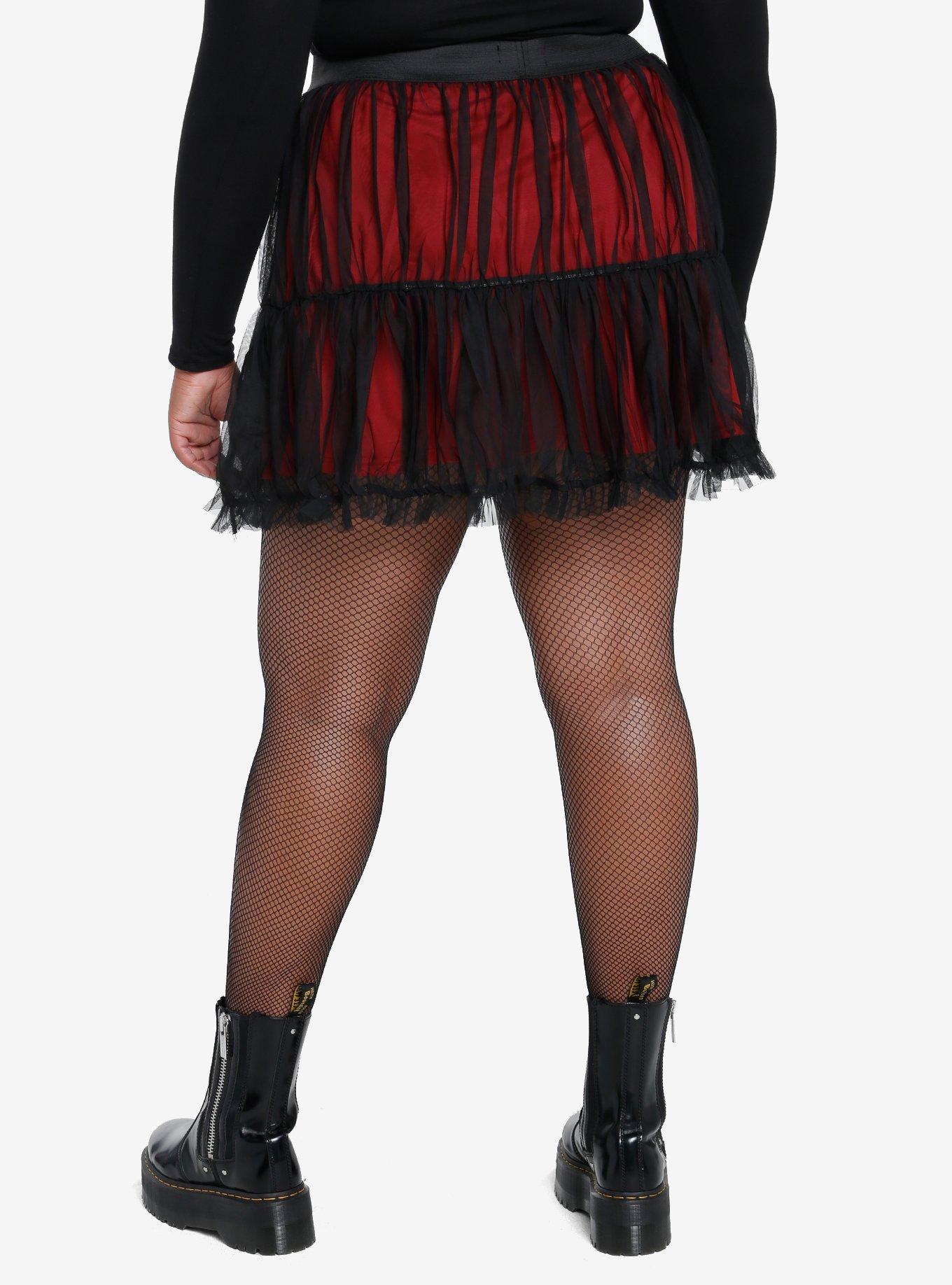 Social Collision Red & Black Mesh Tutu Skirt Plus Size, BLACK, alternate