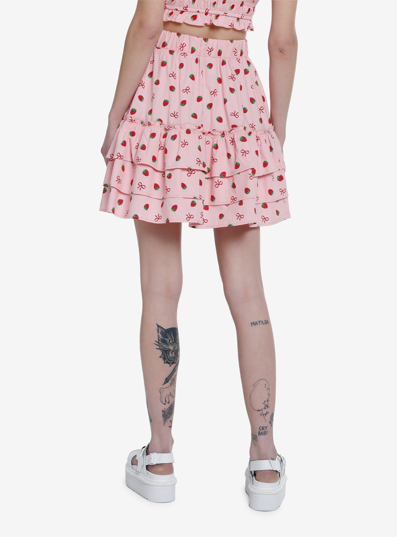 Sweet Society Strawberry & Bows Petticoat Tier Skirt, PINK, alternate