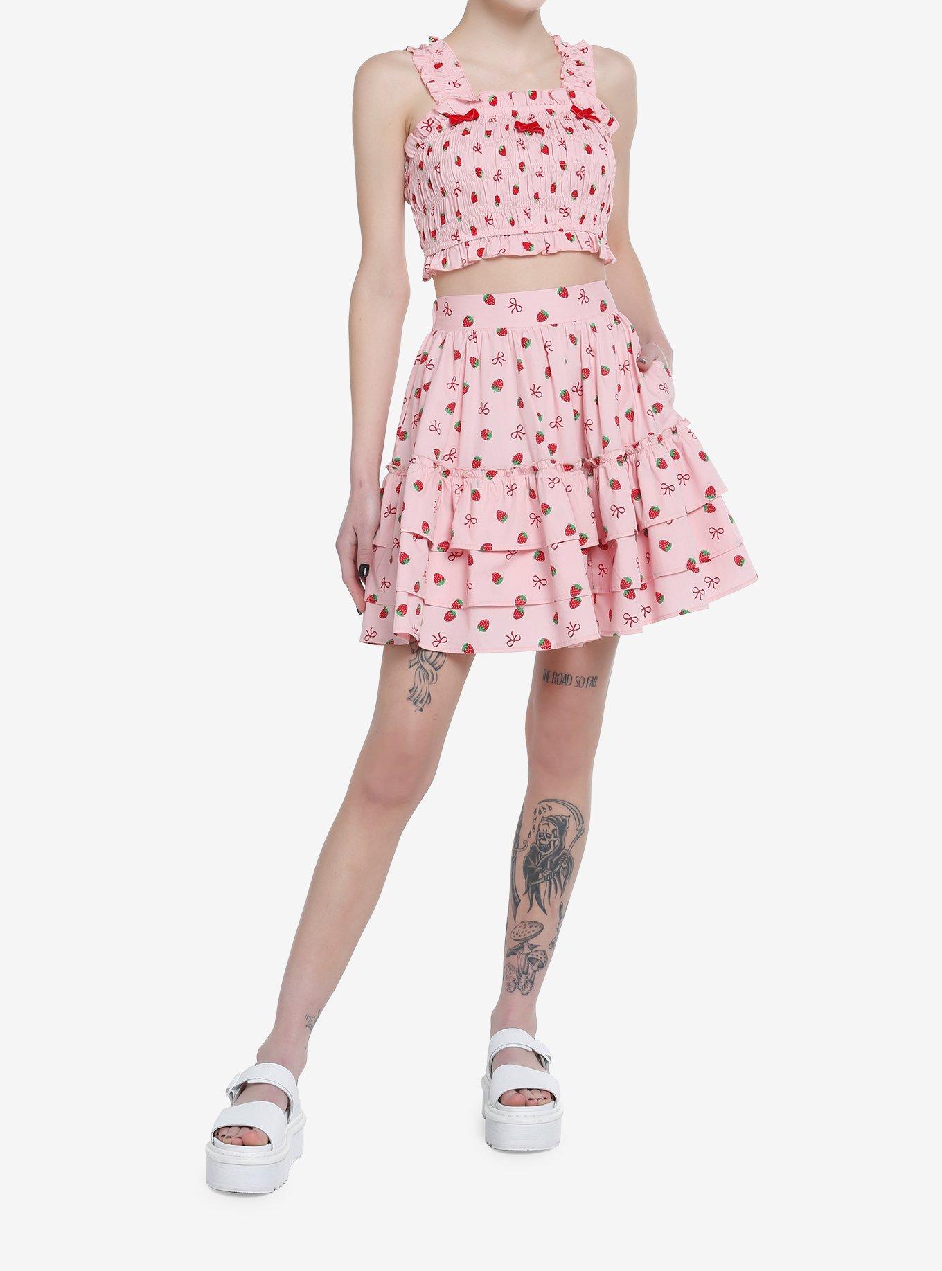 Sweet Society Strawberry & Bows Petticoat Tier Skirt, PINK, alternate