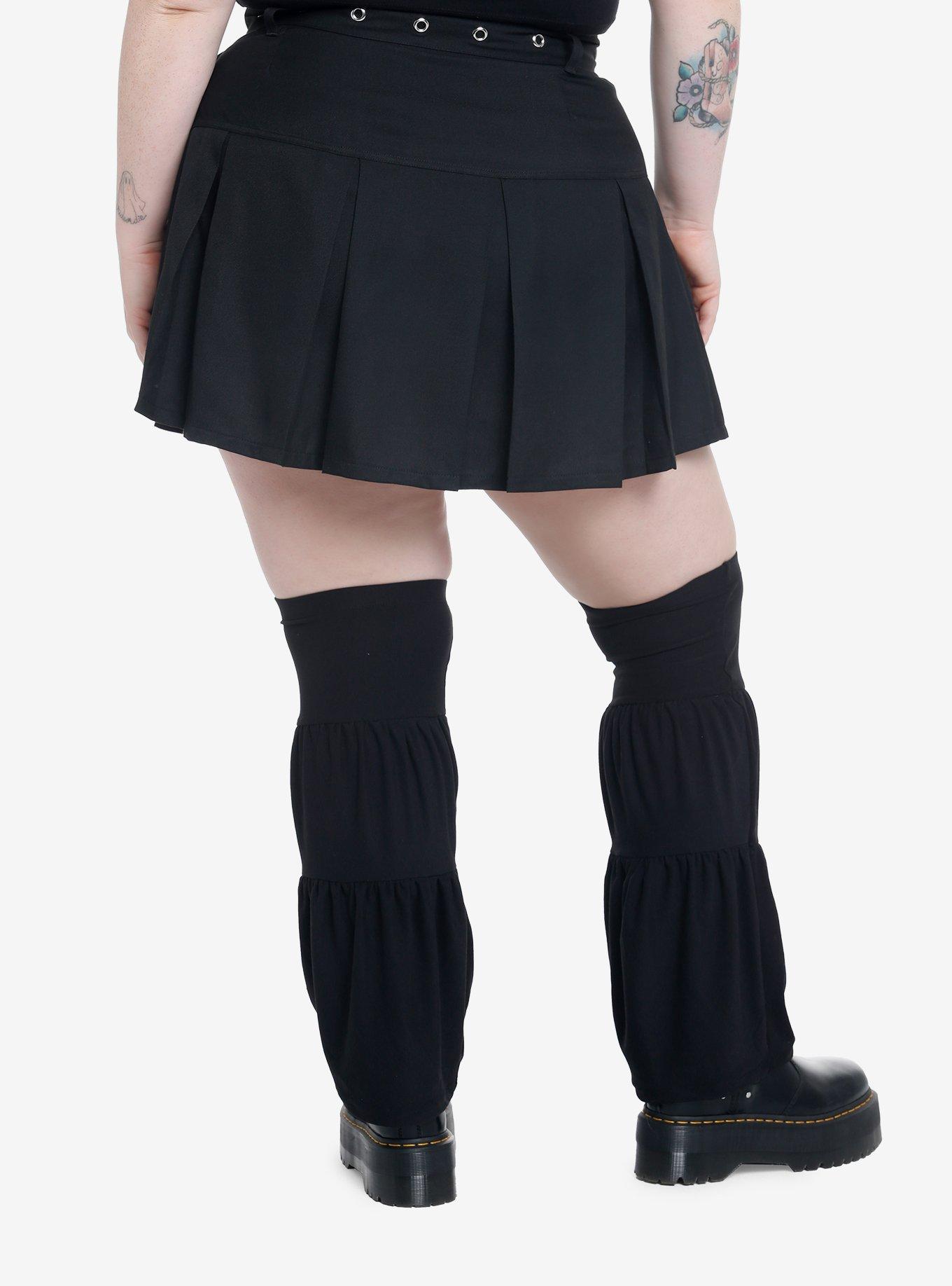 Black Pleated Mini Skirt With Leg Warmers Plus Size, , hi-res