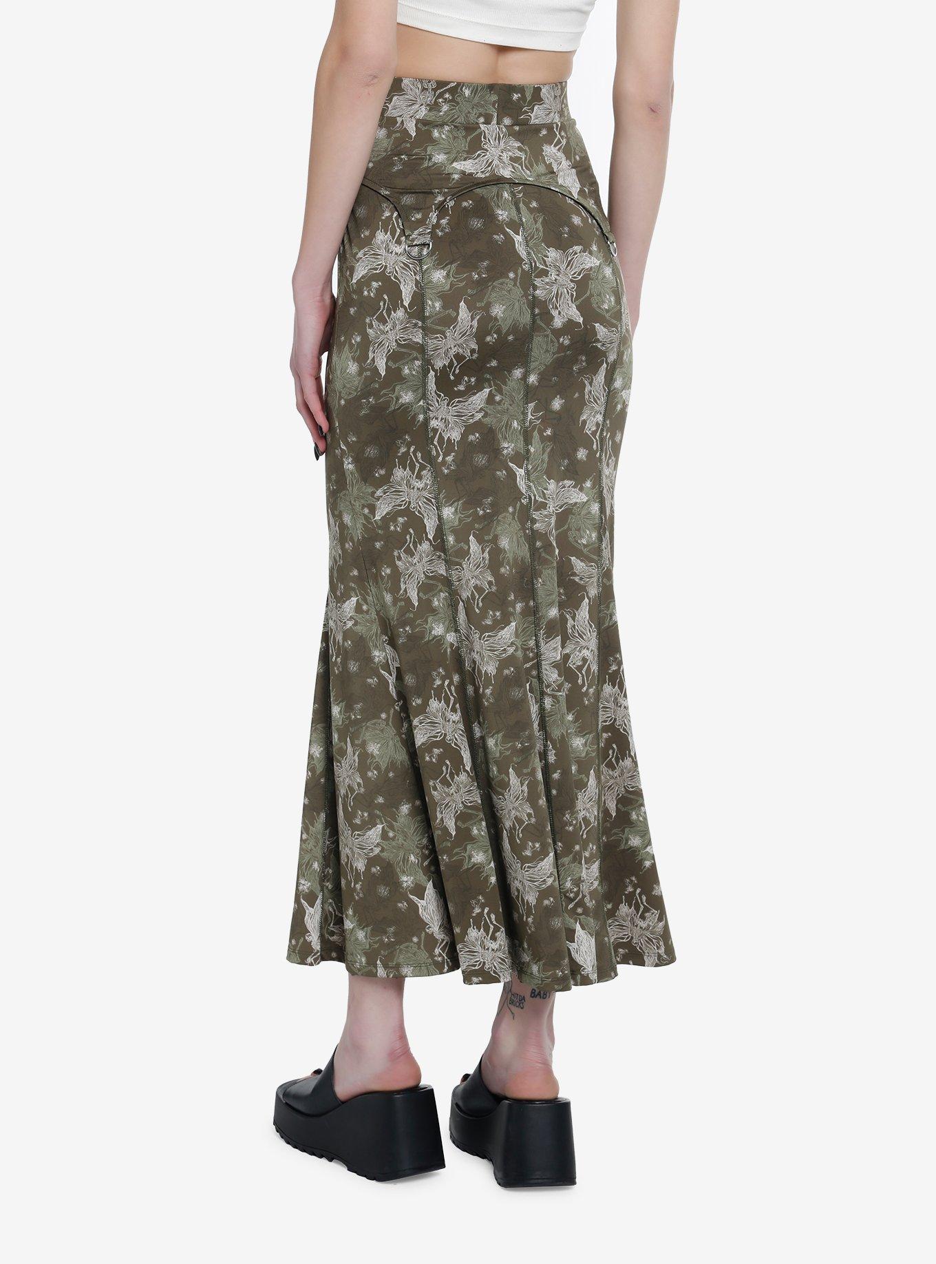Thorn & Fable Skeleton Fairy Mermaid Maxi Skirt, FOREST GREEN, alternate