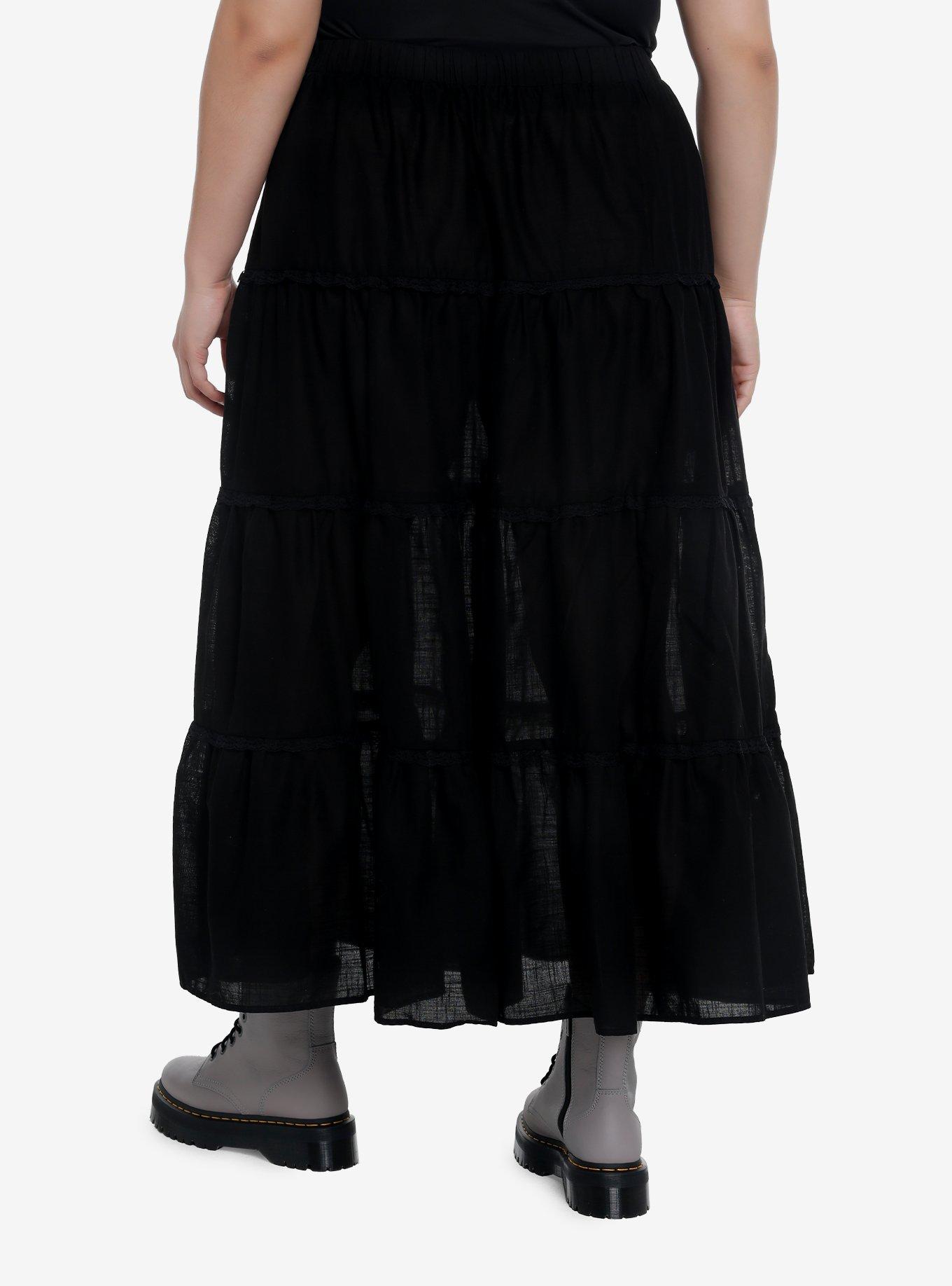 Black Tiered Midi Skirt Plus