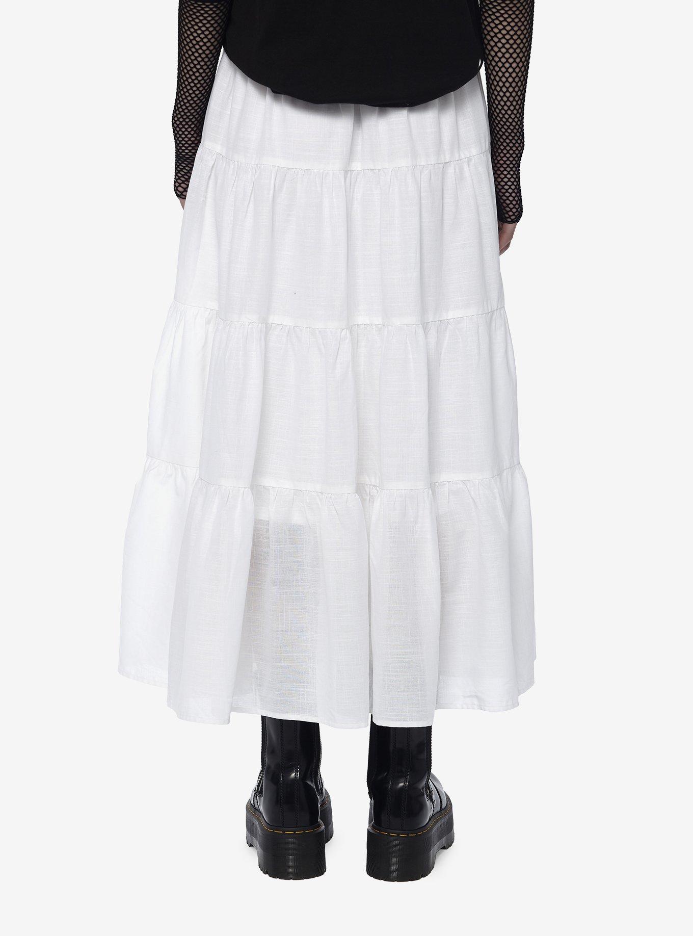 Thorn & Fable White Tiered Midi Skirt, WHITE, alternate
