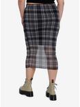 Social Collision Black Plaid Mesh Midi Skirt Plus Size, PLAID - BLACK, alternate