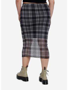Plus Size Social Collision Black Plaid Mesh Midi Skirt Plus Size, , hi-res