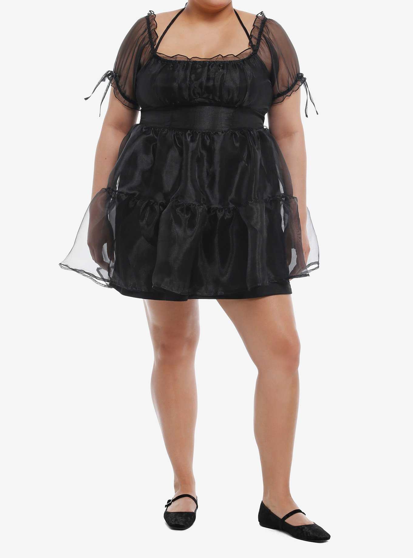 Thorn & Fable® Black Organza Tiered Dress Plus Size, , hi-res