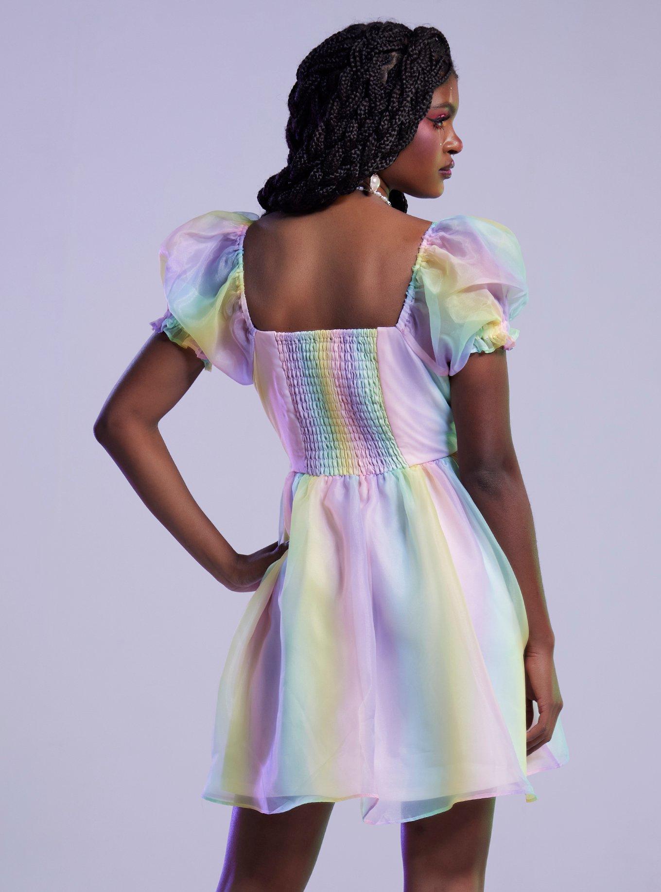 Sweet Society Pastel Rainbow Organza Tiered Dress, RAINBOW, alternate