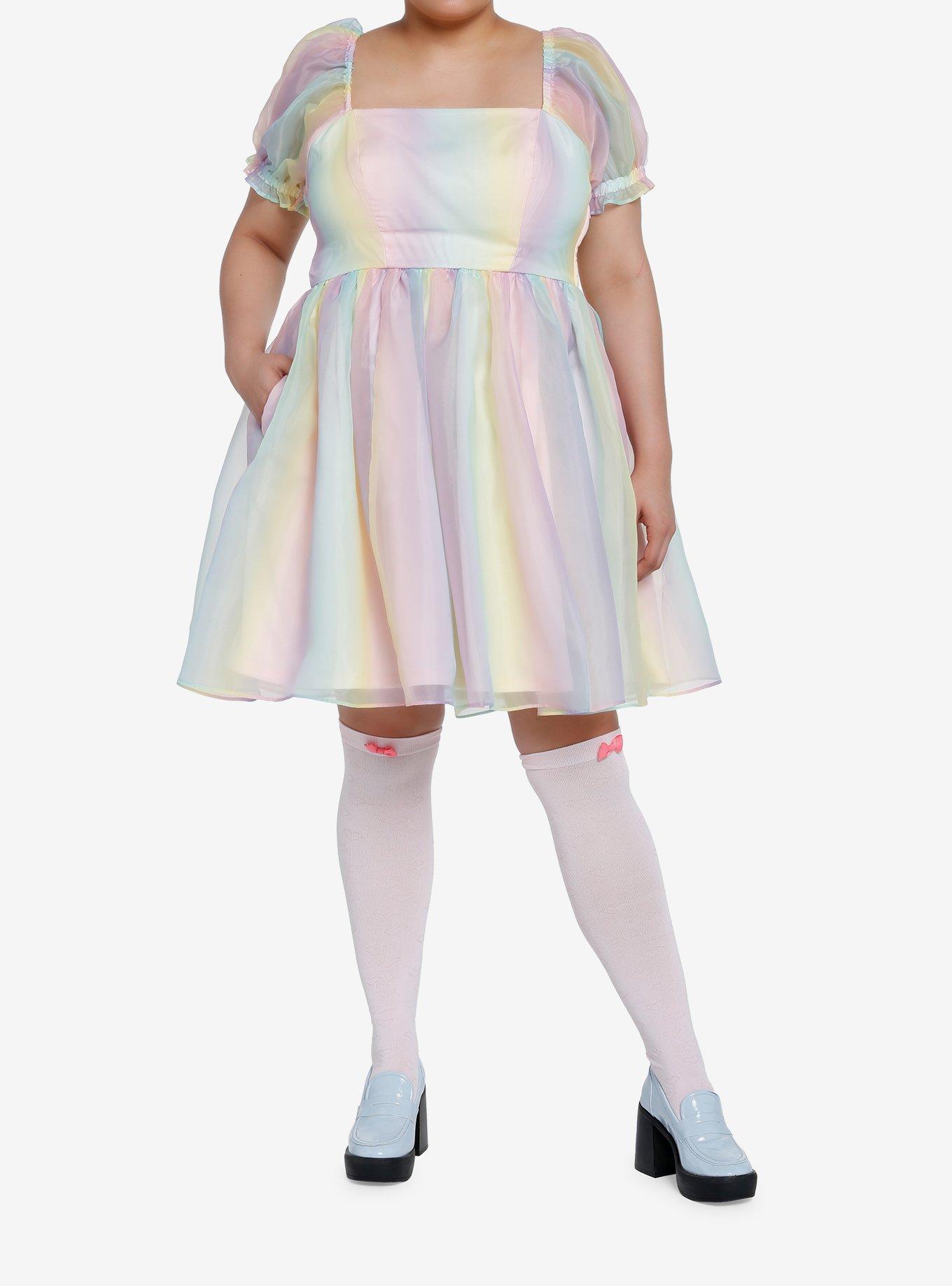 Sweet Society Pastel Rainbow Organza Tiered Dress Plus Size, RAINBOW, alternate