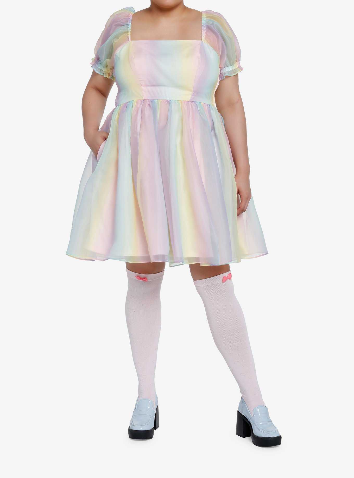 Sweet Society Pastel Rainbow Organza Tiered Dress Plus Size, , hi-res