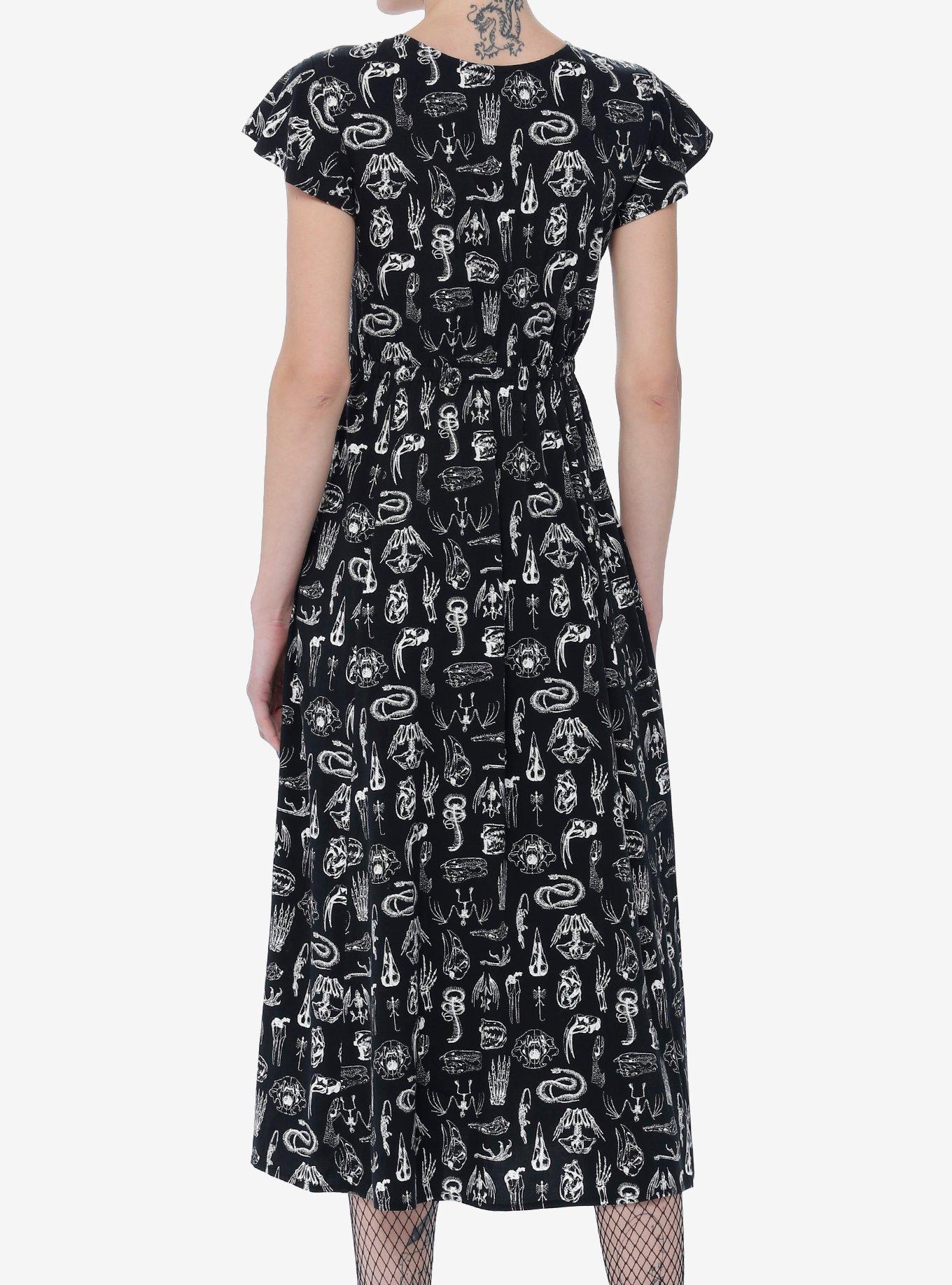 Social Collision Animal Anatomy Tie-Front Midi Dress, BLACK, alternate
