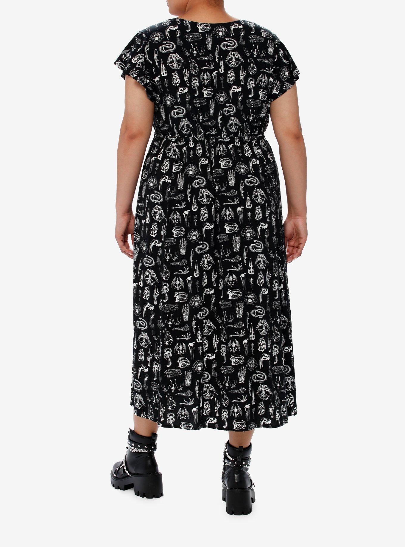 Social Collision Animal Anatomy Tie-Front Midi Dress, BLACK, alternate