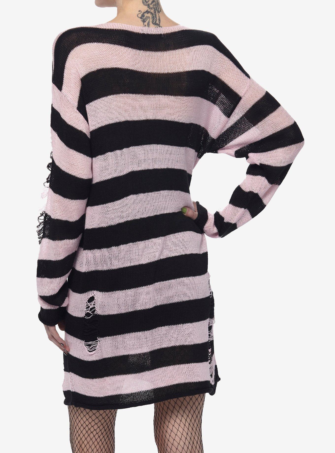 Social Collision Pink & Black Distressed Sweater Dress, STRIPE-PINK, alternate