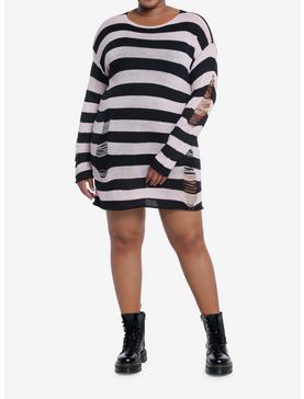 Plus Size Social Collision Pink & Black Distressed Sweater Dress Plus Size, , hi-res