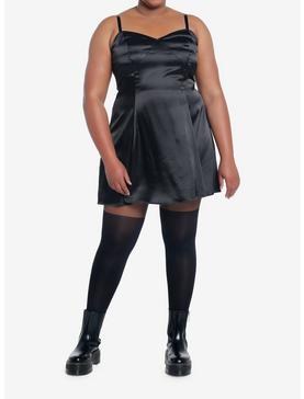 Plus Size Social Collision Black Satin Slip Dress Plus Size, , hi-res