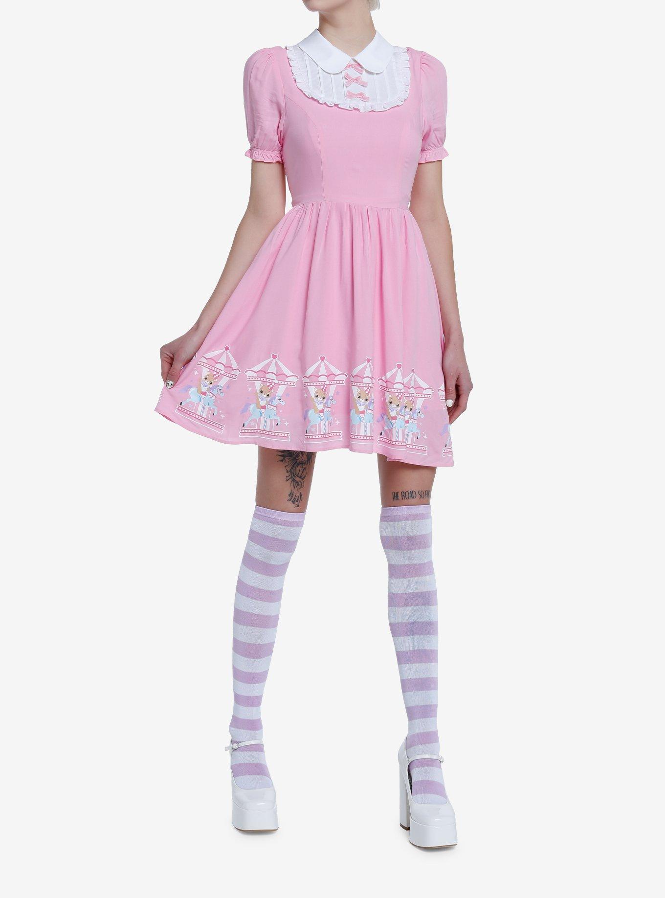 Pink Clown Bear Carousel Bib Sweetheart Dress, PINK, alternate