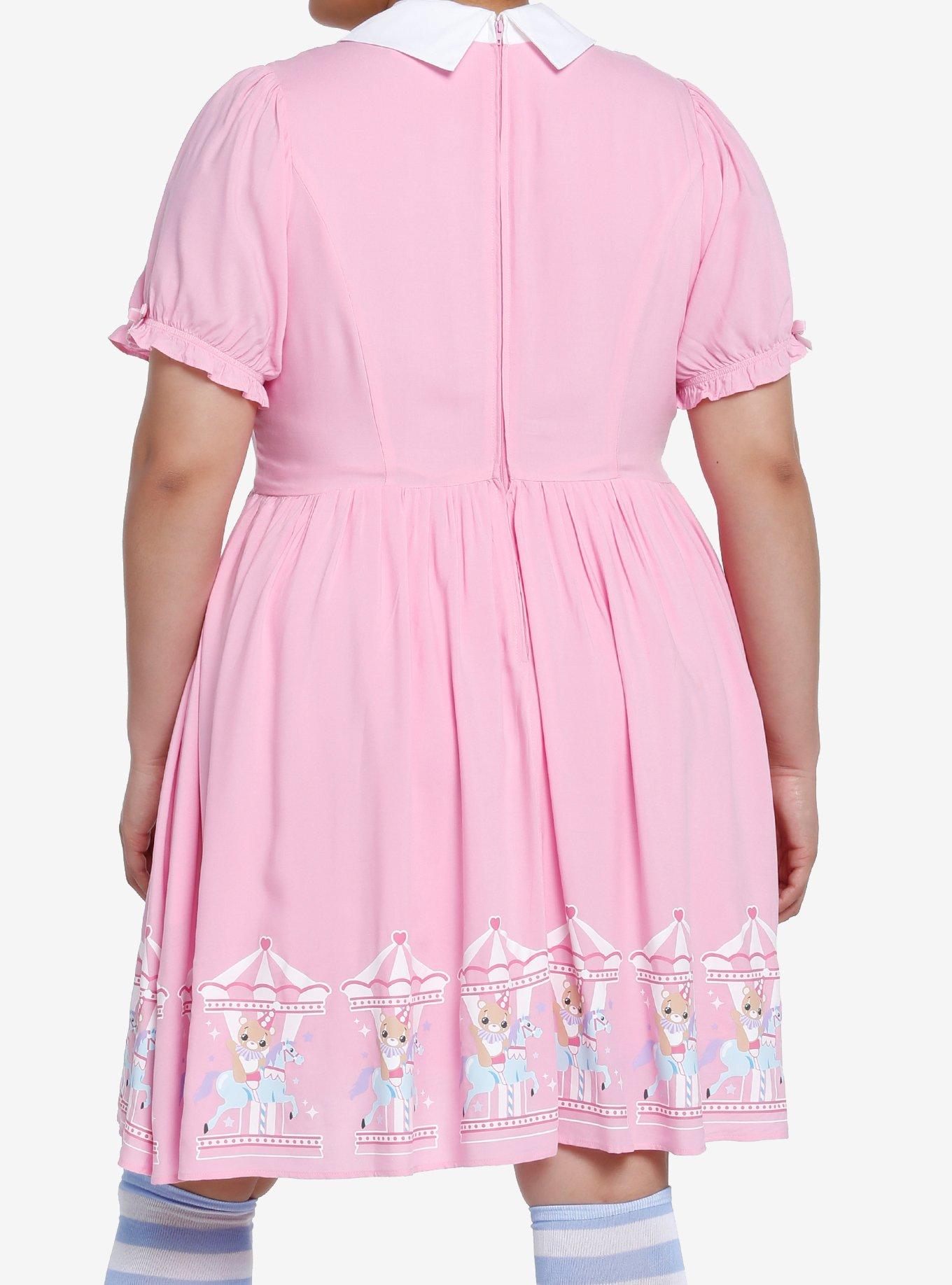 Pink Clown Bear Carousel Bib Sweetheart Dress Plus Size, PINK, alternate