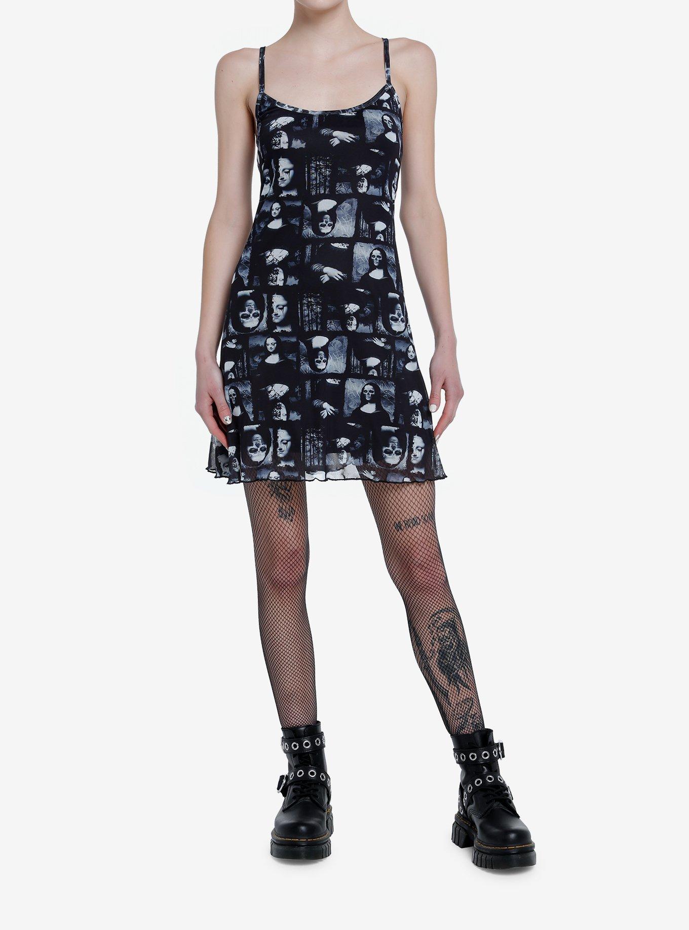 Social Collision Zombie Mona Lisa Mesh Mini Dress, MULTI, alternate
