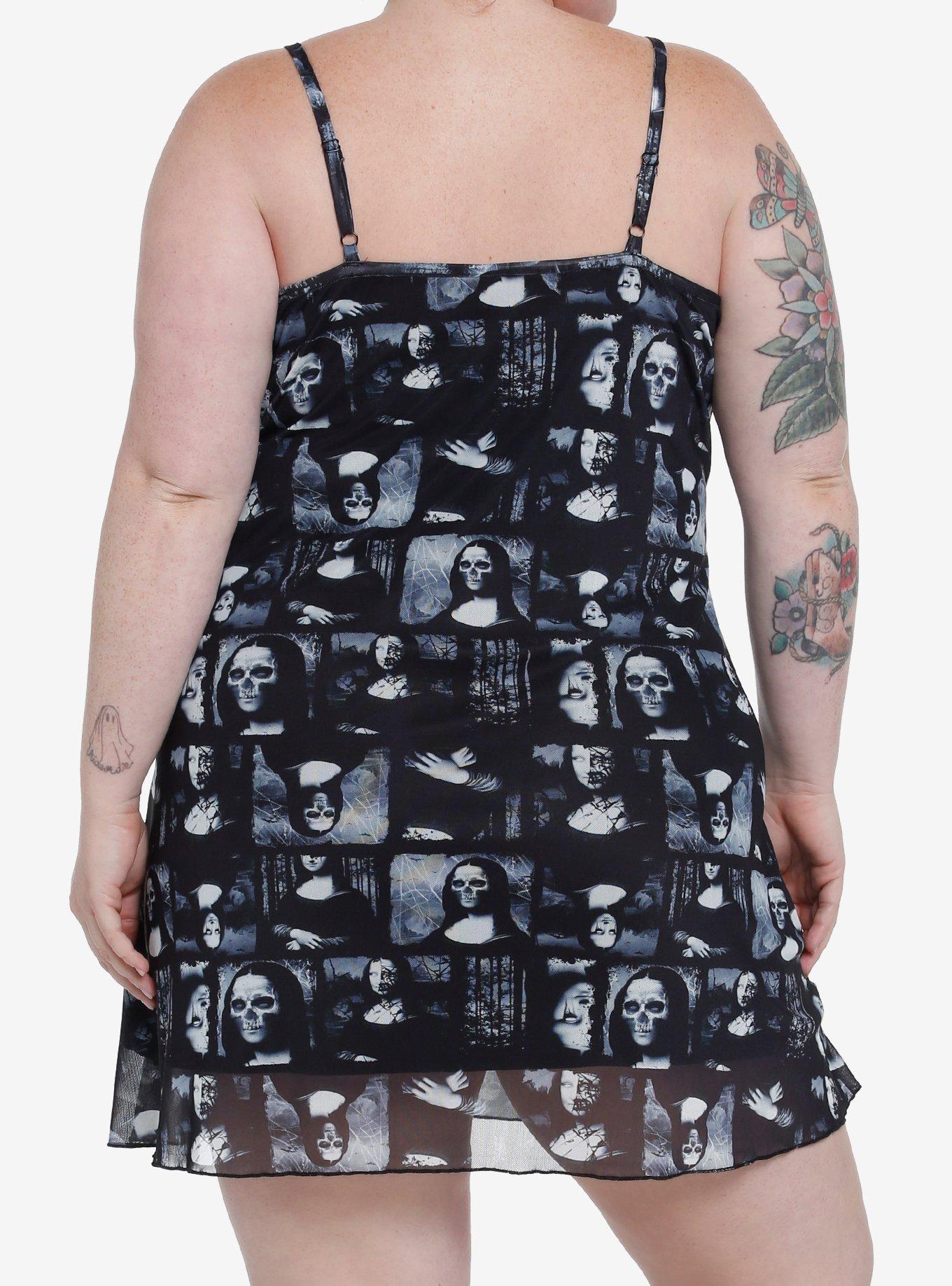 Social Collision Zombie Mona Lisa Mesh Mini Dress Plus Size, MULTI, alternate