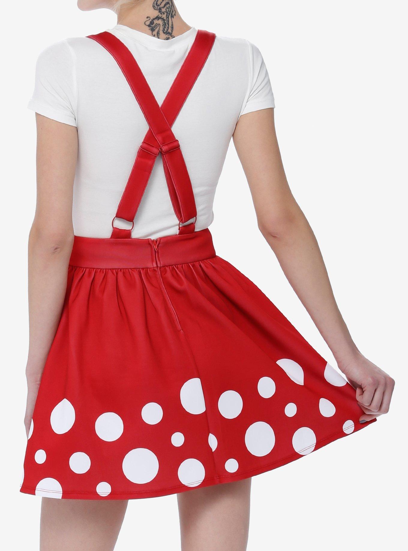 Thorn & Fable Red Mushroom Suspender Skirt, RED, alternate