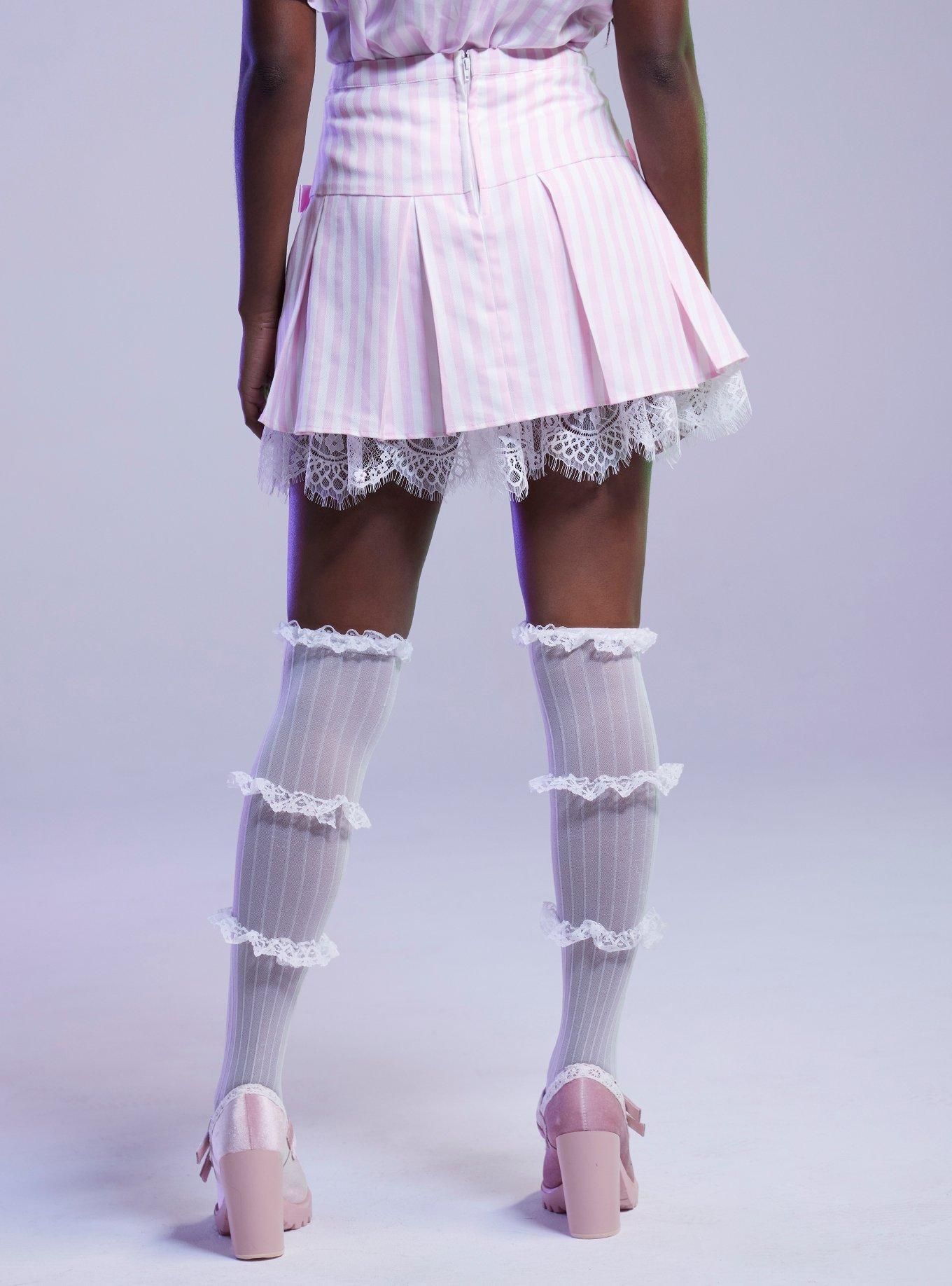 Sweet Society Pink & White Pinstripe Pleated Skirt, , hi-res