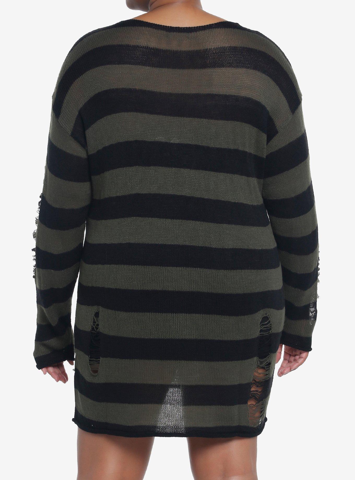 Social Collision Green & Black Distressed Sweater Dress Plus Size, STRIPE - GREEN, alternate