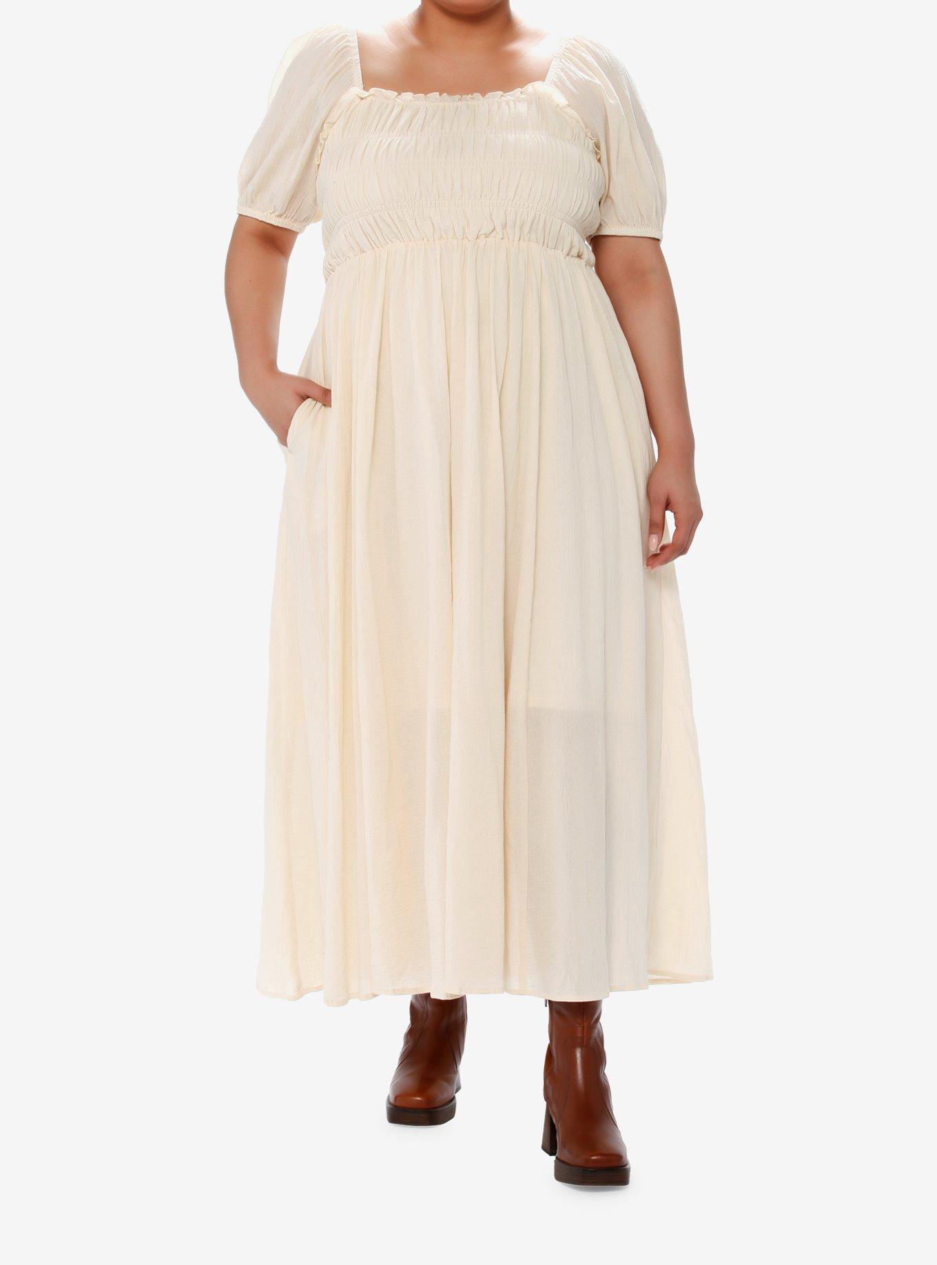 Thorn & Fable Ivory Smocked Maxi Dress Plus Size, IVORY, alternate