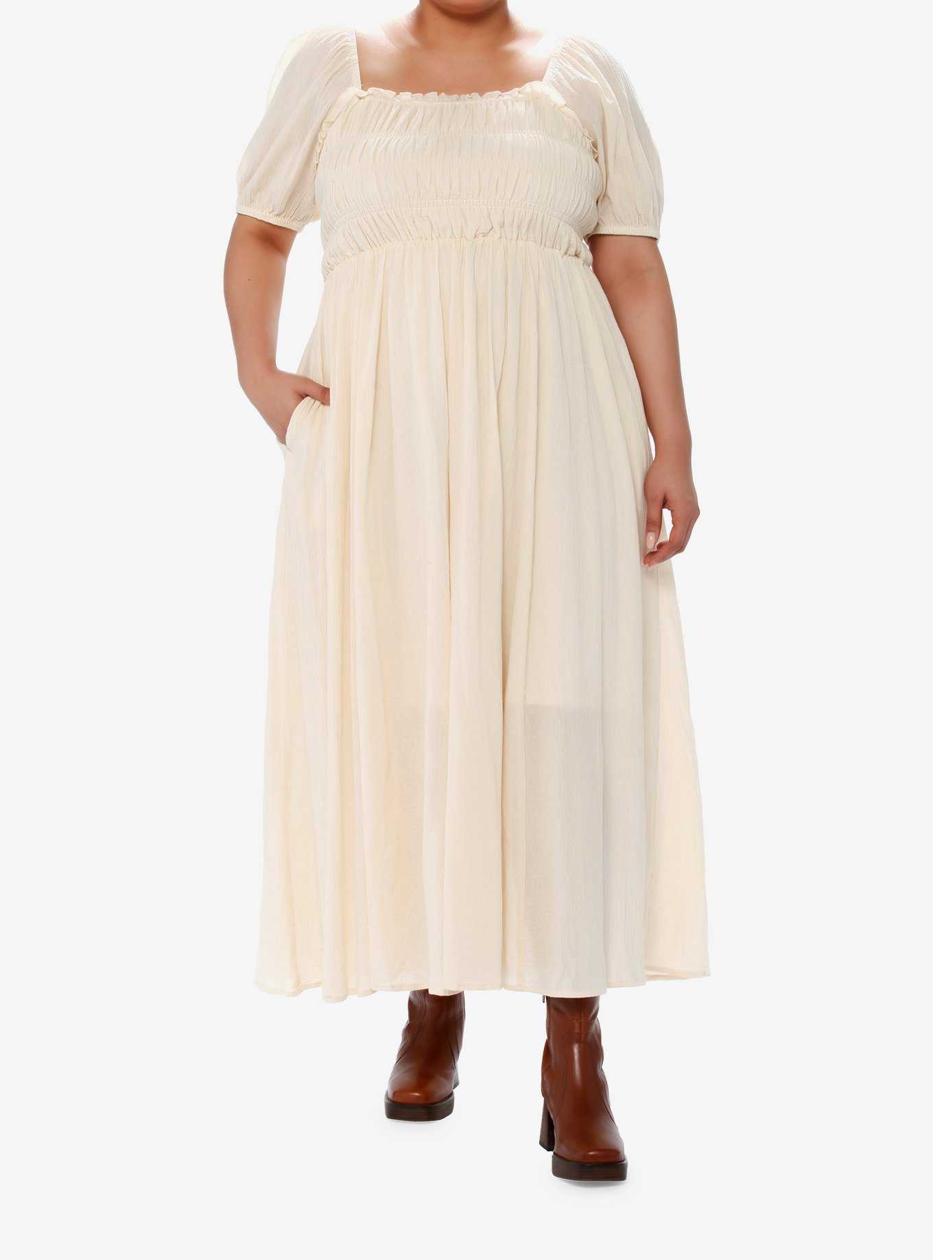 Thorn & Fable Ivory Smocked Maxi Dress Plus Size, , hi-res