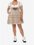 Coffee Lace-Up Tiered High-Waisted Suspender Skirt Plus Size, BROWN, alternate