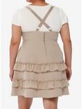 Coffee Lace-Up Tiered High-Waisted Suspender Skirt Plus Size, BROWN, alternate