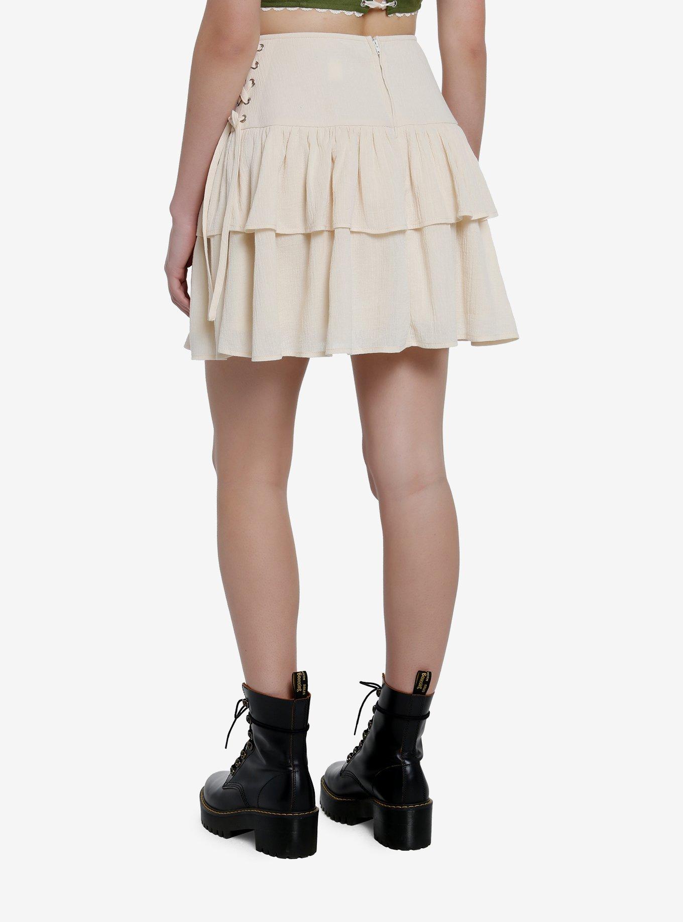 Thorn & Fable Ivory Lace-Up Tiered Skirt, IVORY, alternate