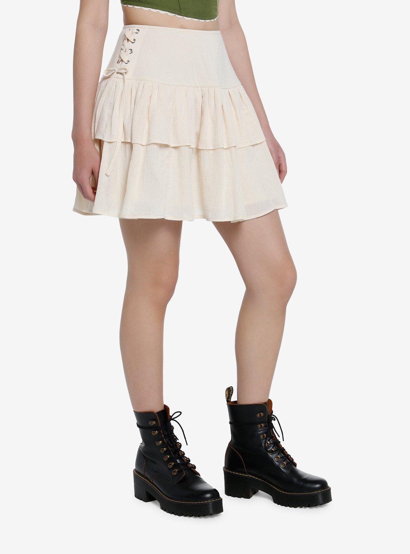 Thorn & Fable Ivory Lace-Up Tiered Skirt, IVORY, alternate