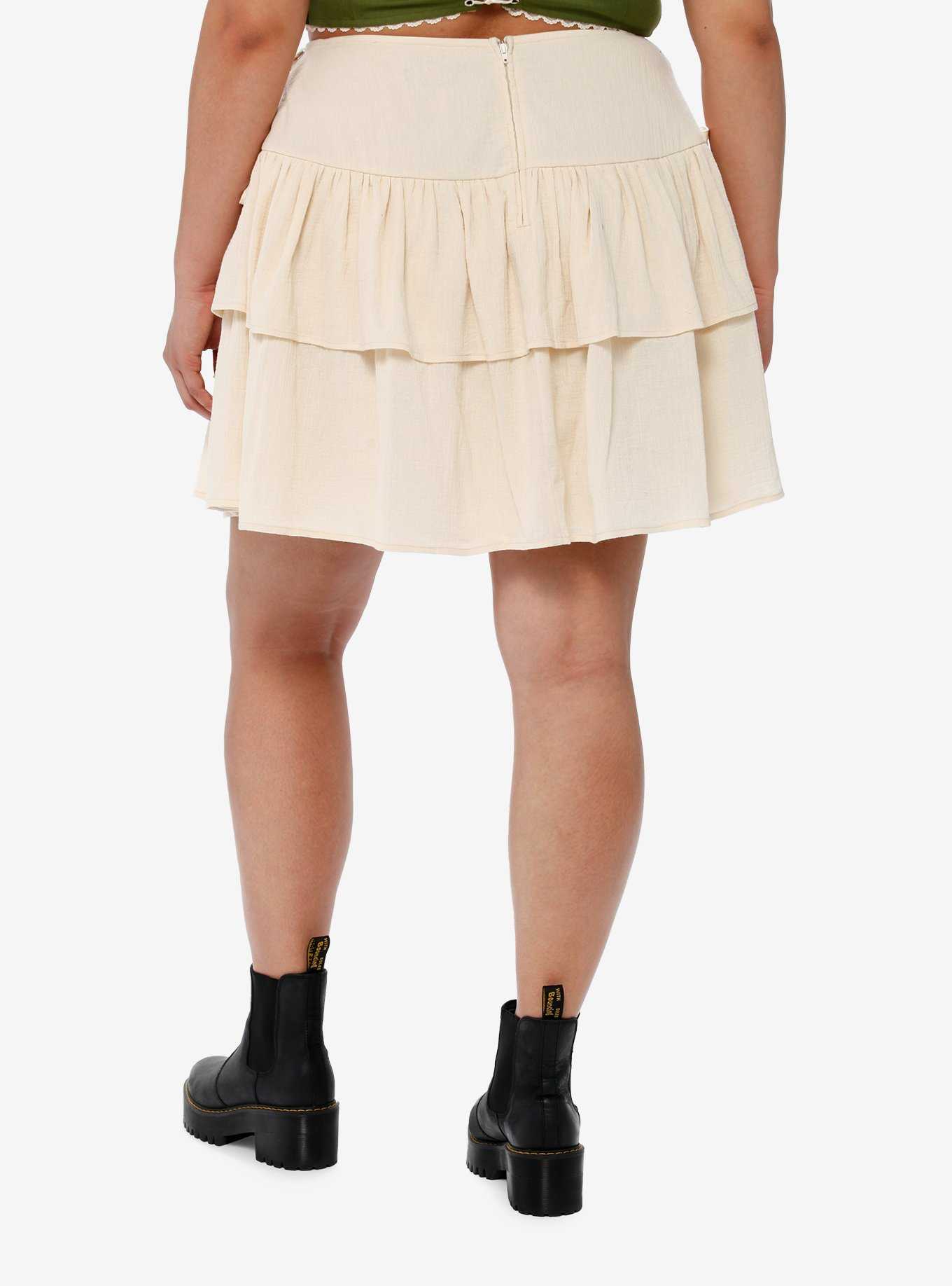 Thorn & Fable Ivory Lace-Up Tiered Skirt Plus Size, , hi-res