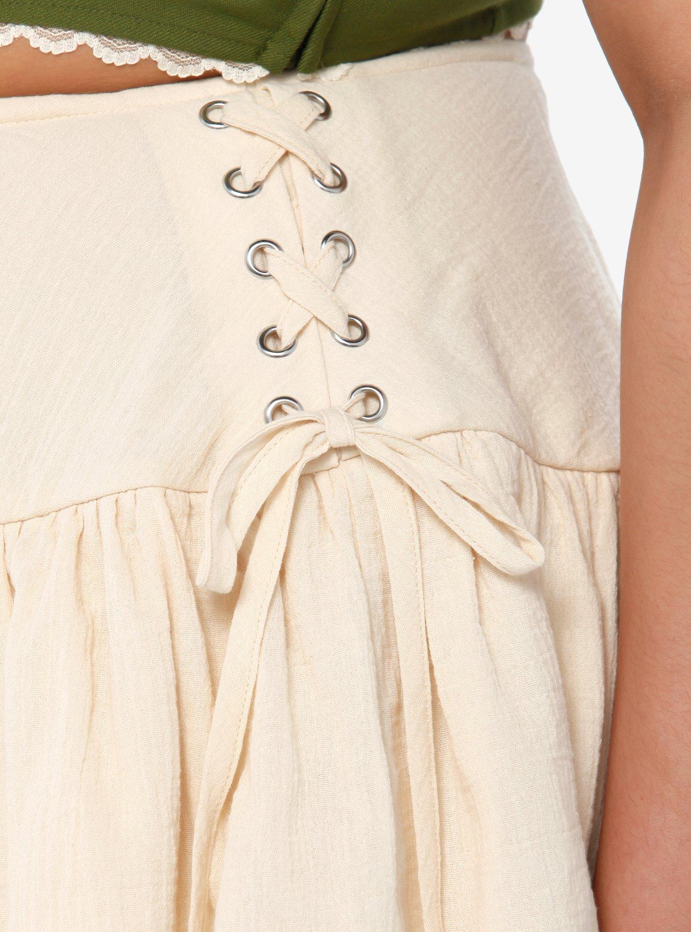 Thorn & Fable Ivory Lace-Up Tiered Skirt Plus Size, IVORY, alternate