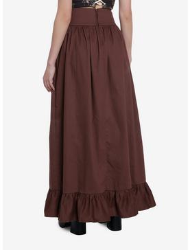 Plus Size Thorn & Fable Brown Lace-Up Maxi Skirt, , hi-res