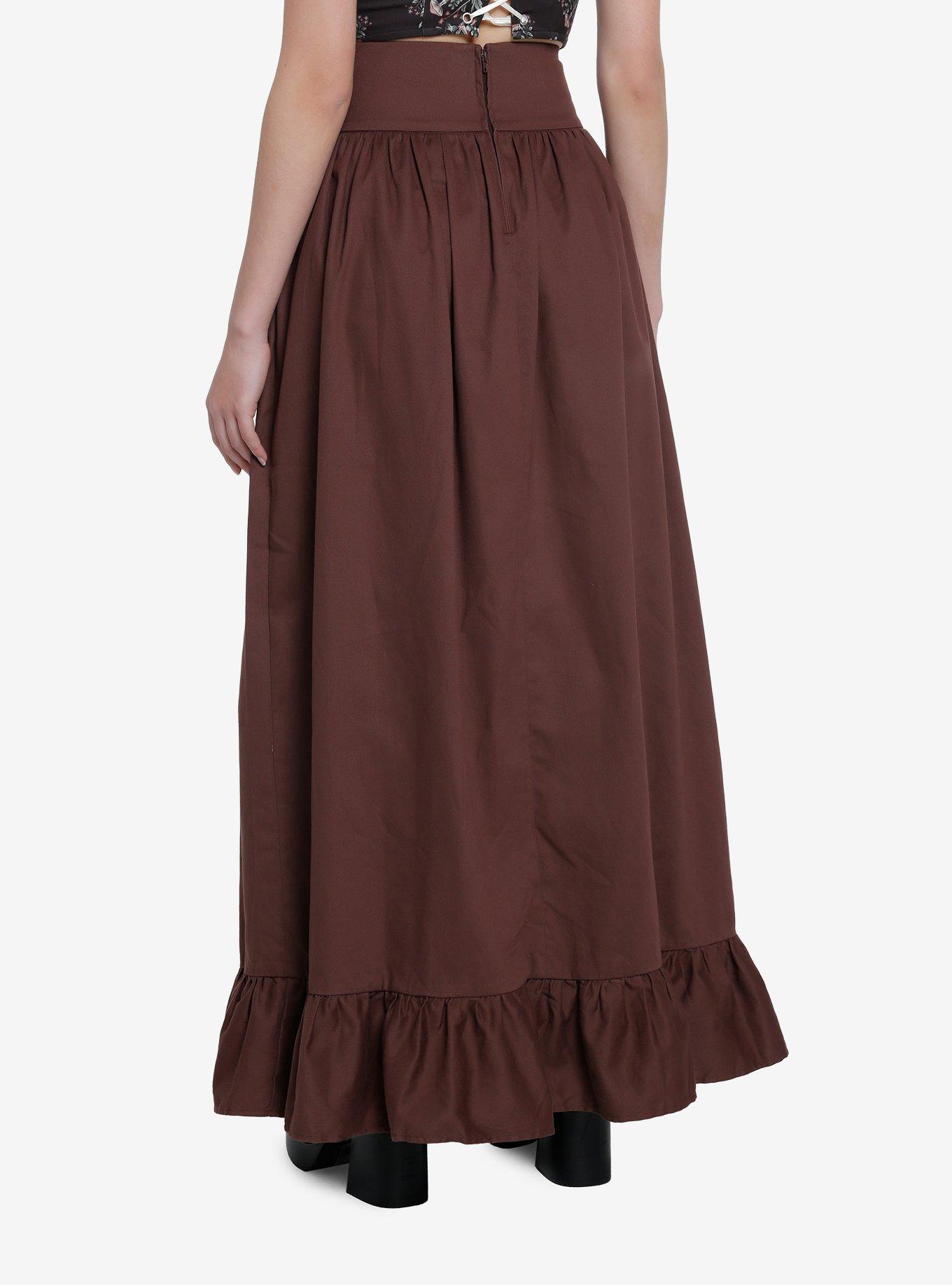 Thorn & Fable Brown Lace-Up Maxi Skirt, BROWN, alternate